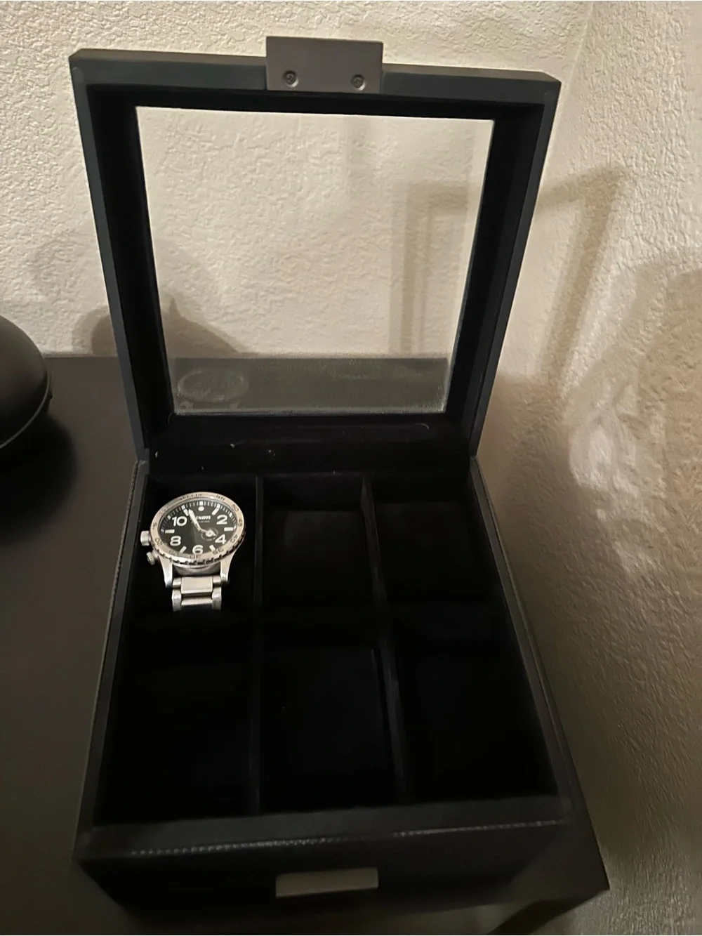 Black Watch Jewelry Organizer with Glass Top - Classic Home Storage